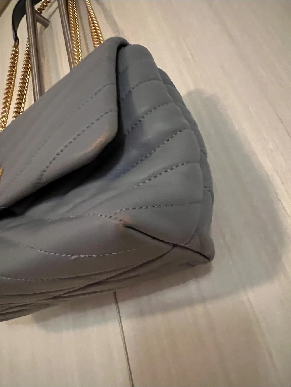 Tory Burch Quilted Light Blue Shoulder Bag with Gold Chain